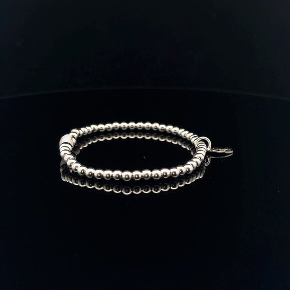 925 Sterling Silver Beaded Stretch Stacking Bracelet MOP Letter Initial C - Picture 4 of 6